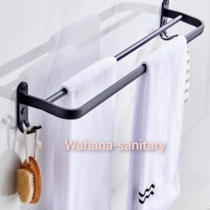 rak handuk dinding/gantungan handuk stainless steel HITAM TEBAL favios