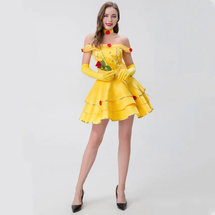 Halloween Sexy Fairy Princess Belle Fancy Dress Adult Women Fantasia Beauty Beast Cosplay Costumes F