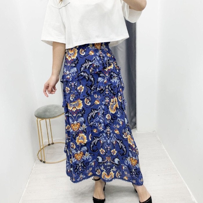 Bawahan Rok Panjang Bunga Biru Terbaik
