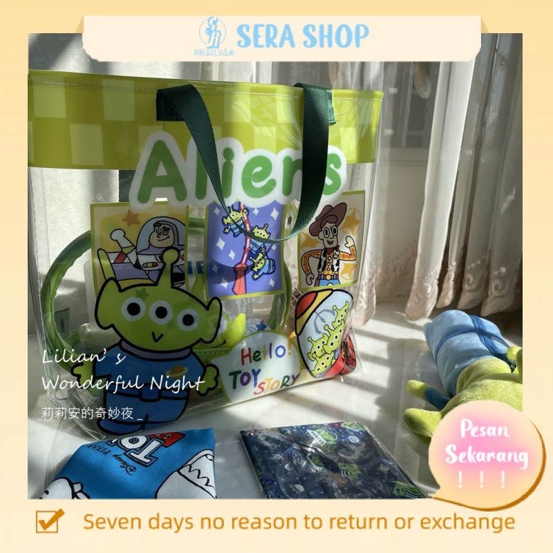 

✕♂∋Sera Lilian | Tas Buzz Lightyear versi Korea kartun tas tangan PVC transparan tas tangan siswa portabel berkapasitas besar