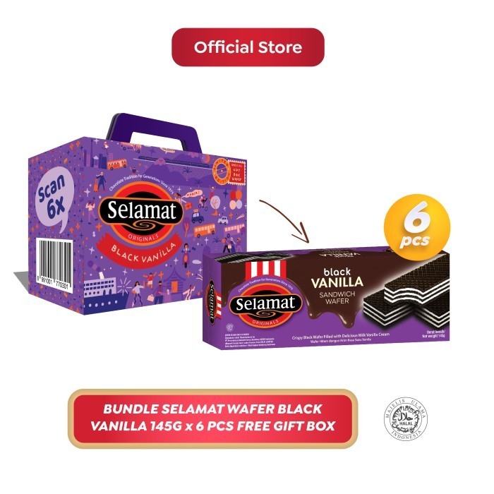 

Bundle Selamat Wafer Black Vanilla 145 gr x 6 pcs Free Gift Box