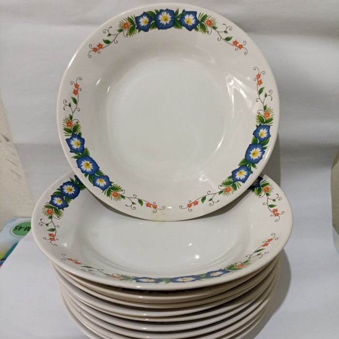 Piring Makan Hotel Bunga 1 Lusin Piring Makan Keramik Piring Beling