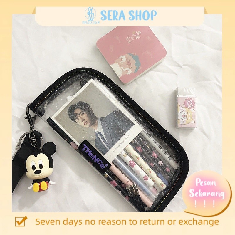 

✹✧❀ Korea dari sana laser transparan tempat pensil, Angin Amerika retro tas penyimpanan alat tulis, Koin kartu kasus tas kosmetik