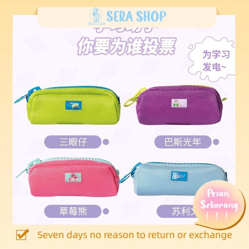 

▬Sera Miniso Produk Terkenal Disney Pixar Anak Laki-laki Bermata Tiga Beruang Strawberry Ritsleting Besar Tas Pensil Gadis Mahasiswa Lucu