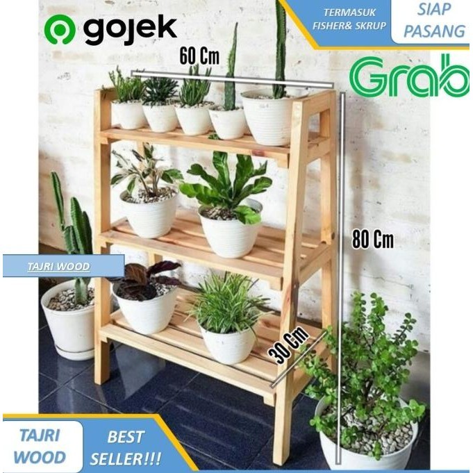 Rak bunga kayu susun 3 tingkat / rak bunga susun 3 tingkat minimalis