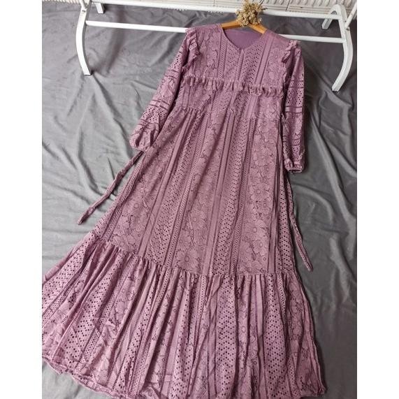 Size M L XL / Gamis BURKAT / Gamis Pesta Full Brukat Keliling / Gamis Kondangan / Gamis Jumbo / Maxi