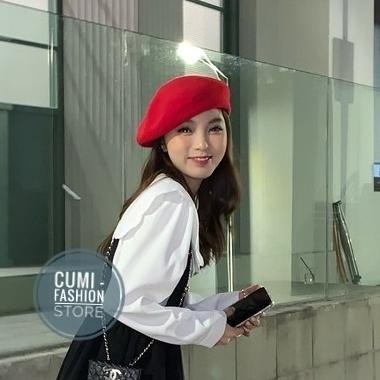 Topi Baret Topi Pelukis Wanita Topi Seniman Import Merah