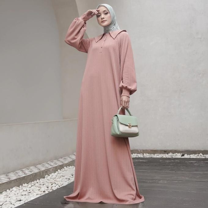 Dress Muslim Mandjha Ivan Gunawan - Knitt Collar Pink | Gamis Wanita