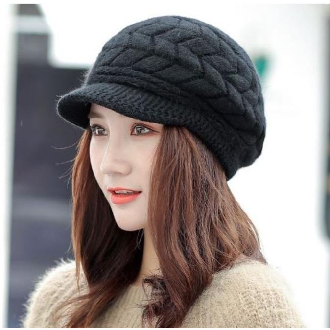 Topi Baret Rajut Wanita Dewasa Knitted Hat Fashion Korea Impor