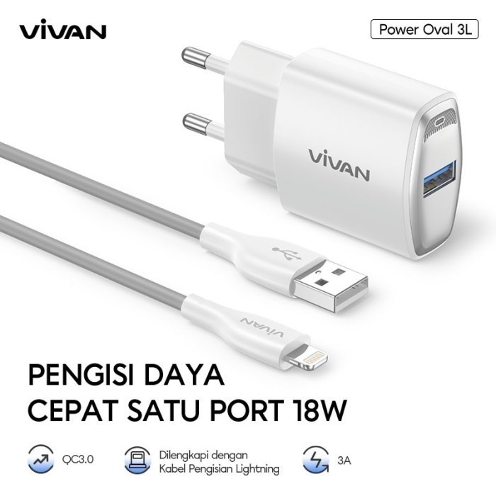 Charger Cas Iphone VIVAN Power Oval 3L 3A 18W Original Fast Charging