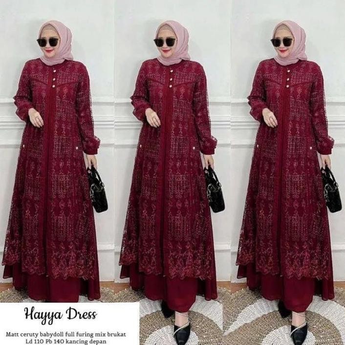 Hayya Dress Brukat Tulle Gamis Muslim Dress Murah Gamis Syari Shopee