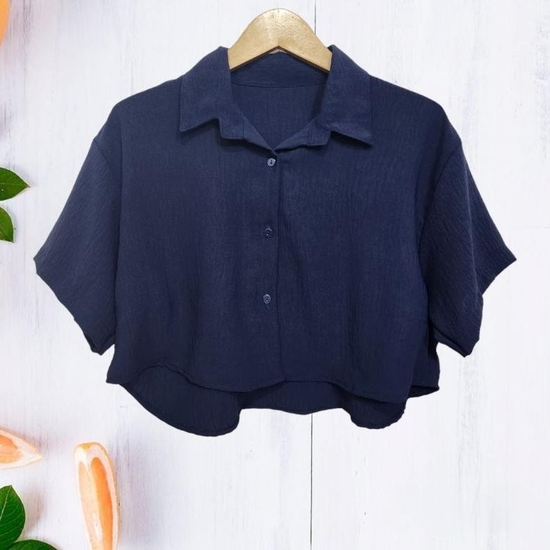 Kemeja Crop Cringkle Atasan Wanita Crop Top Jumbo Ld120 Crop Rompi Lengan Pendek Busui&Friendly Hija