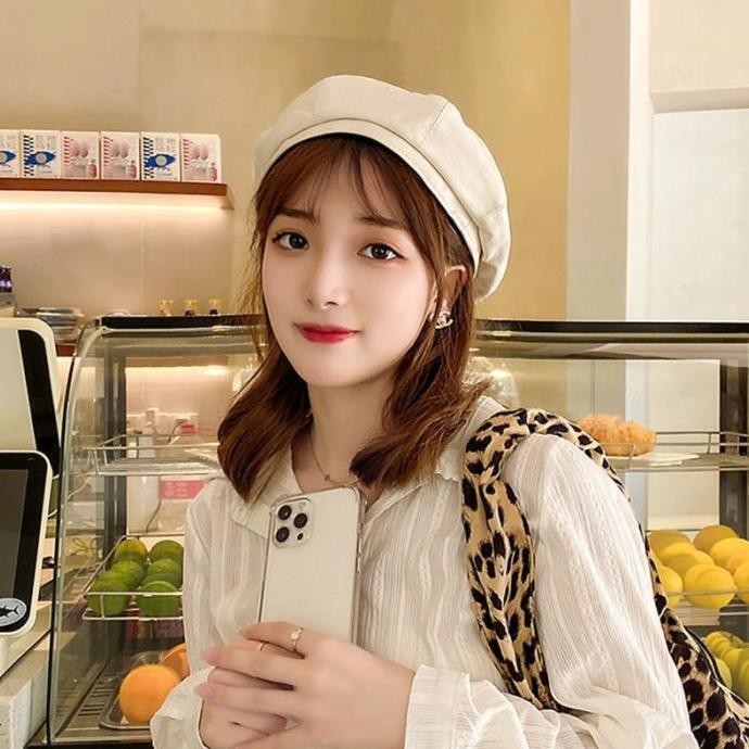 Topi Baret Kulit Selebgram Pelukis Premium Import Fashion Gaya Korea