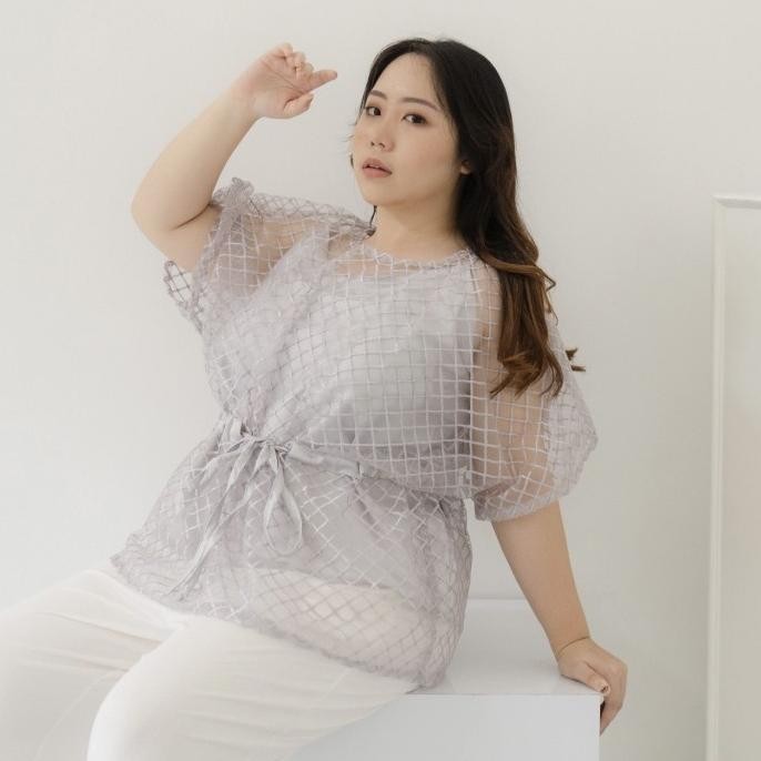 Rheisized - Vienna Top Grey |Top Wanita Brukat Atasan Pesta Big Size