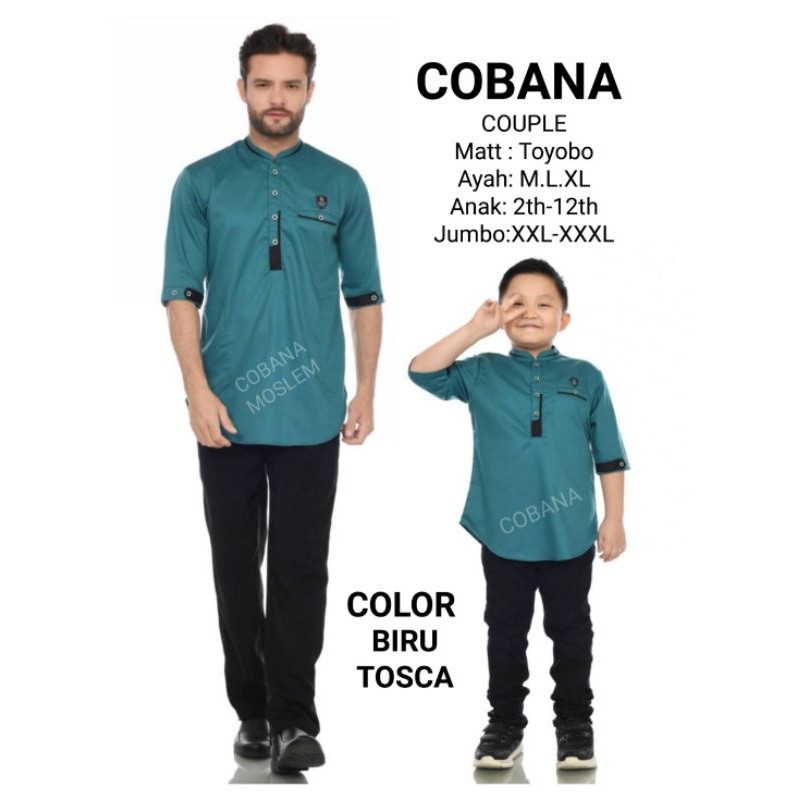 Nuranistore99 - Baju Koko Cobana Couple Ayah Dan Anak Warna TOSCA - Pakaian Musim Pria Model Kurta P