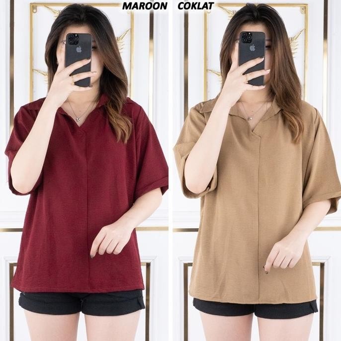 Atasan Wanita Crinkle Import Ld 116 Pj 70 Hijau, Bata, Maron, Coklat