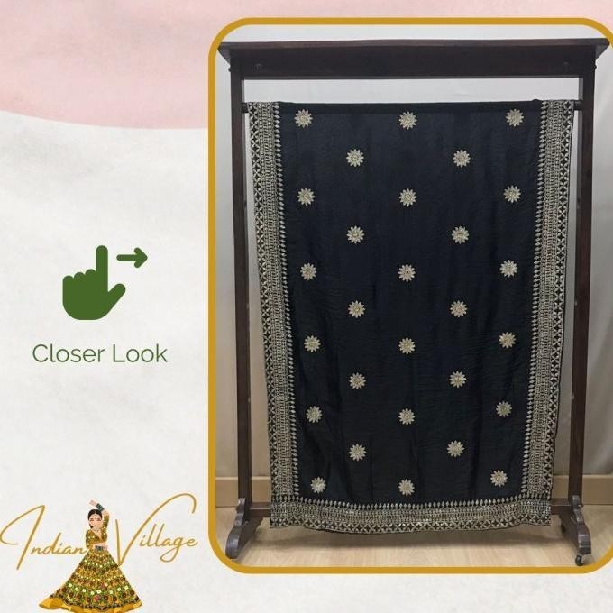 Selendang India / Selendang Panjang Dupatta Silk Organdi - Hitam