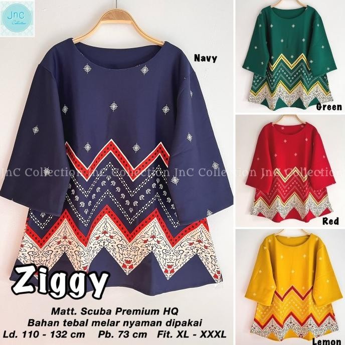 Blouse Atasan Jumbo Scuba Wanita Motif - Ziggy Top