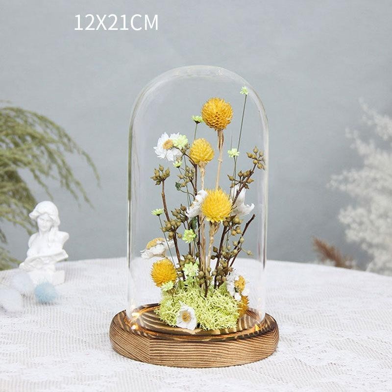 INCHOI Lampu Bunga Dekorasi Kaca Eternal Flower Dome Glass Warm White IN122 Abu Artificial Kecil Ger