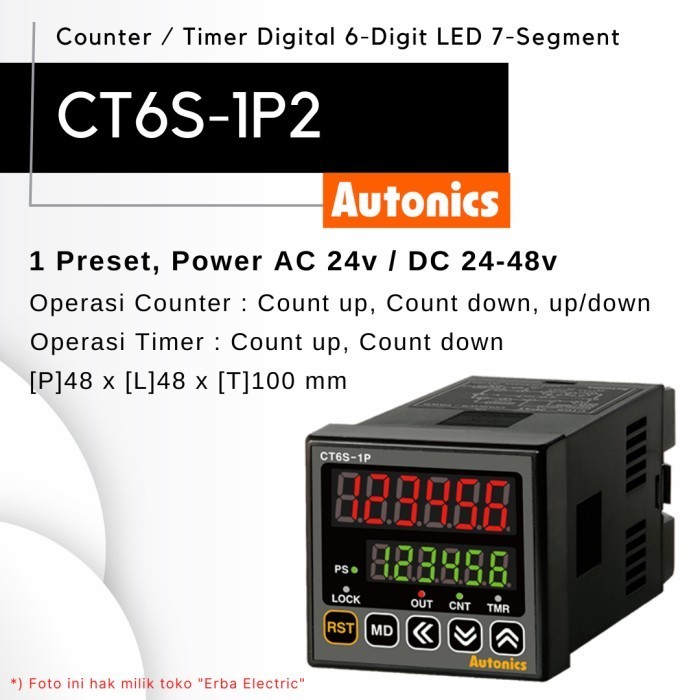 Autonics CT6S-1P2 24v AC DC Counter Timer Digital 6 Digit 1 Preset SV