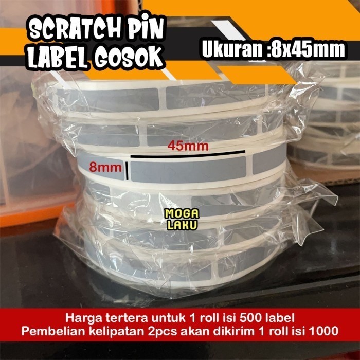 

8x45 scratch pin label sticker gosok penutup pin voucher