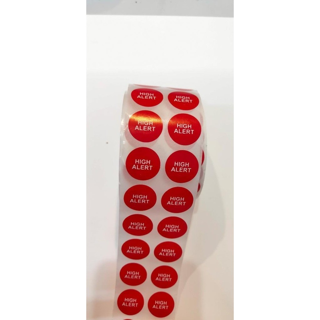 

STIKER HIGH ALERT MERAH BULAT 20X20mm isi 3000 pcs in ROLL