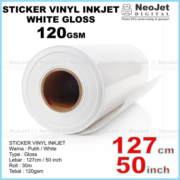 

Sticker Vinyl InkJet Roll 127 cm White Gloss 30 meter Putih Murah