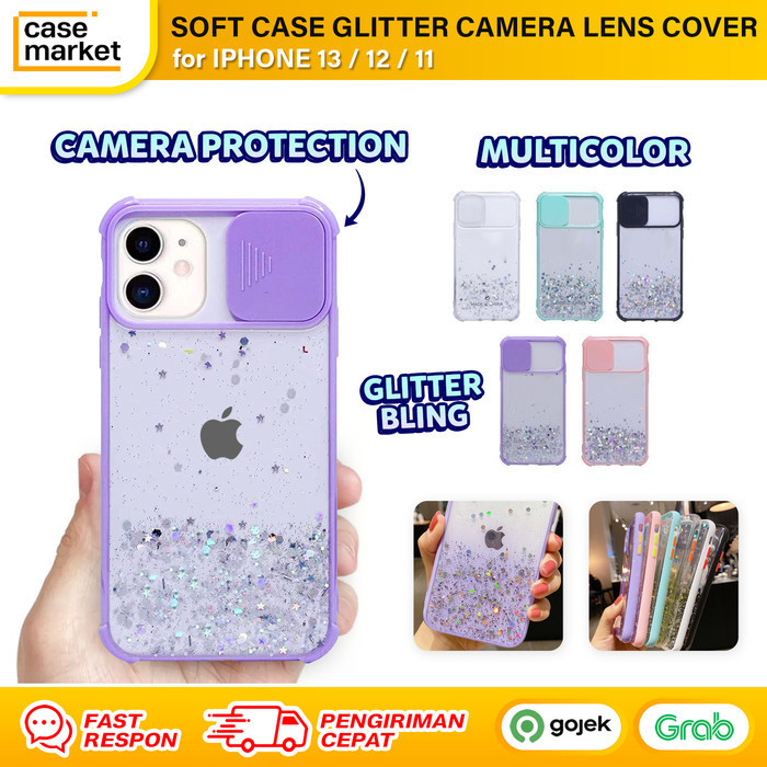 IPHONE 13 12 11 PRO MAX MINI SOFT CASE GLITTER CASING KAMERA TUTUP