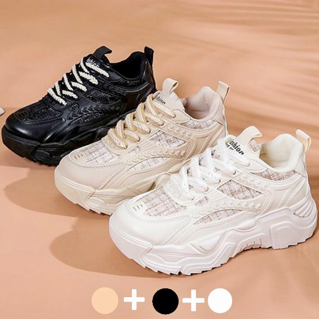 OLAHRAGA NEW STYLE // Sepatu Sneakers Wanita Import Trendy Bertali Fashion Shoes Sol karet