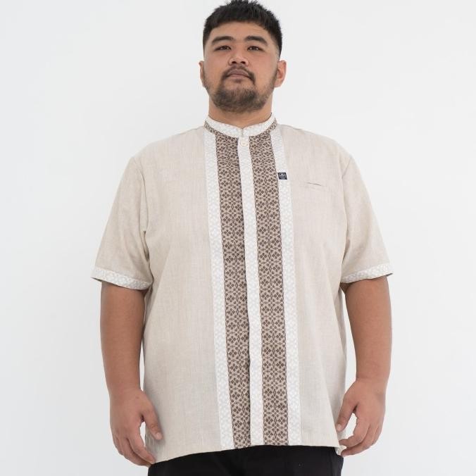 Kemeja Koko Jumbo Big Size Pria Laki Cowok Linen Amethys Cream Bah 609 Wowshop46
