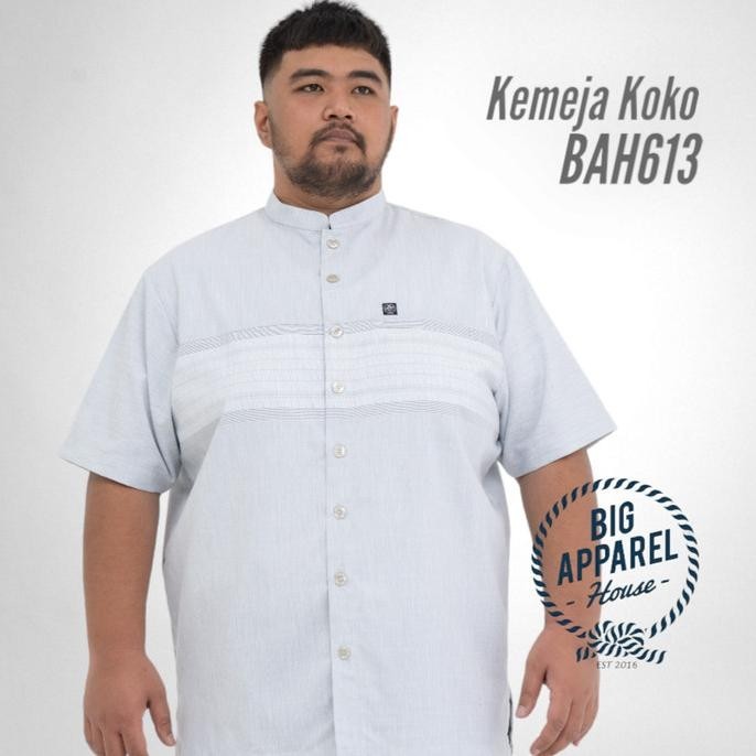 Kemeja Koko Jumbo Big Size Pria Laki Cowok Linen Silver Lurik Bah613 Wowshop46
