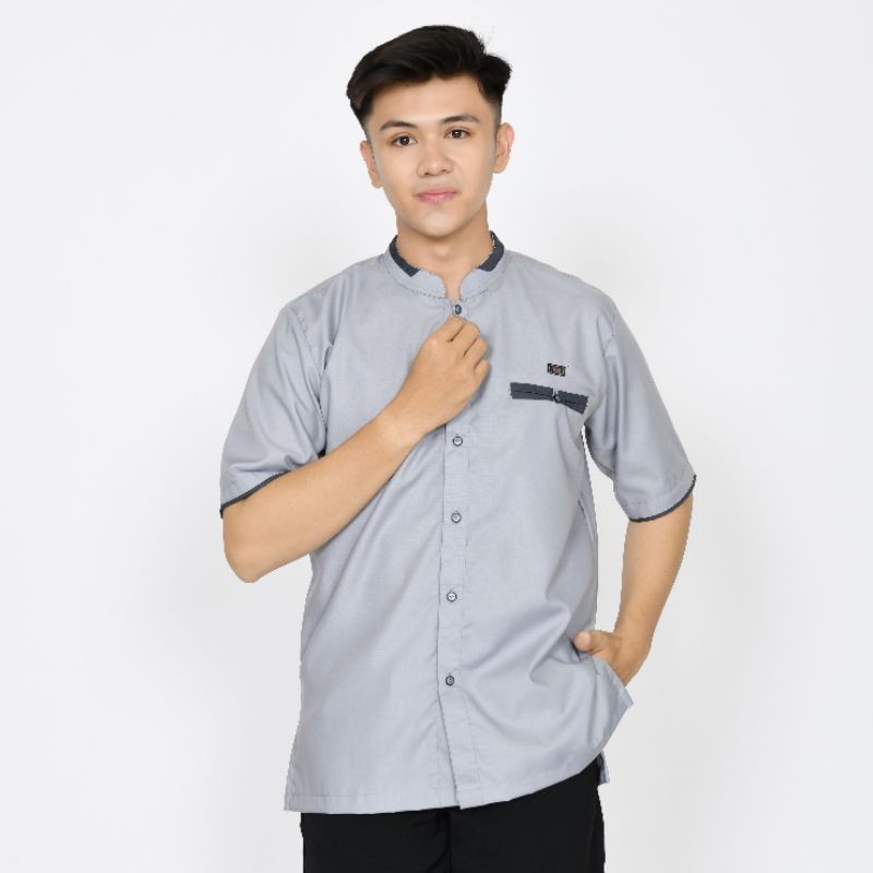 AR_Baju Koko Pria Dewasa Lengan Pendek Warna Silver