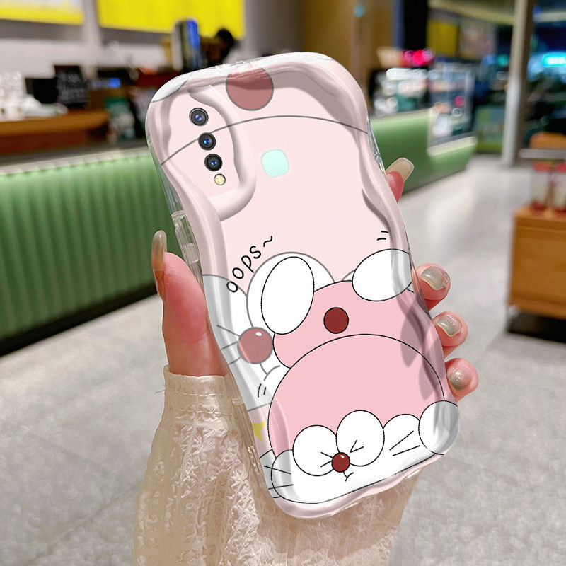 Casing Hp VIVO Y19 VIVO Y5s Case Casing Lucu Doraemon Merah Muda pola Softcase batas HP gelombang po