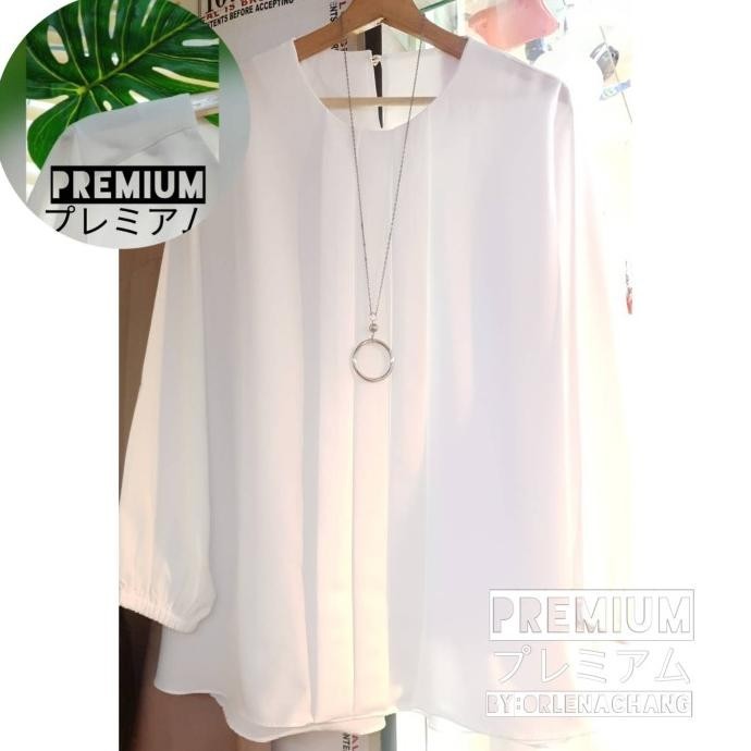 Premium Blus Putih Wanita Garis Omiset Jumbo