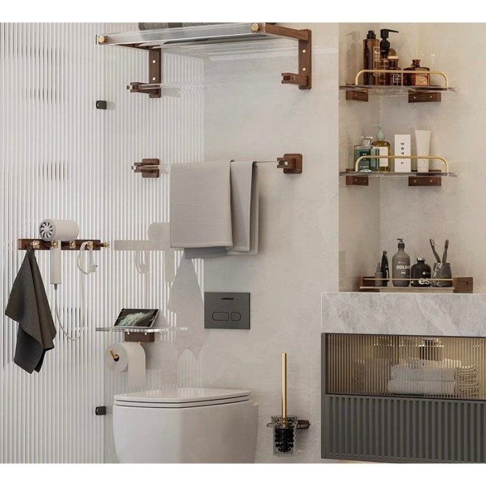 Rak kamar mandi tempel dinding tempat sabun bumbu stainless kaca rak