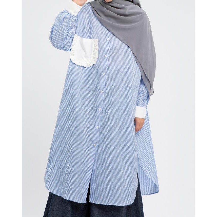 Cottoncut Mesha Long Shirt - Tunik Kotak Kombinasi Wanita