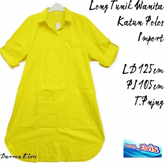 Long Tunik Wanita Katun Kuning Lemon