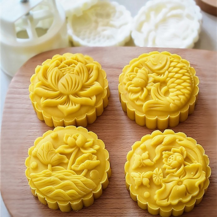 CETAKAN MOONCAKE KUE BULAN 150GR FISH FLOWER 2 MOON CAKE 150GRAM PRESS
