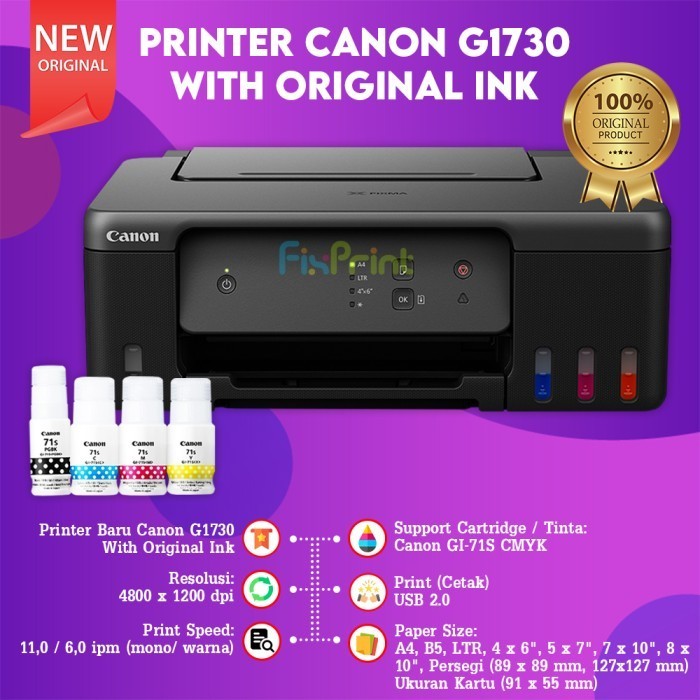 Printer Canon Pixma G1010 G1020 Infus Inkjet Garansi Res Canon