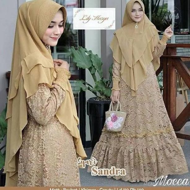 Gamis Brukat Syari Sandra Baju Wanita Muslim Dress Setelan Gamis 2023