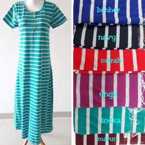 Gamis / Dress Panjang Salur Lebar Sleting Mutiara