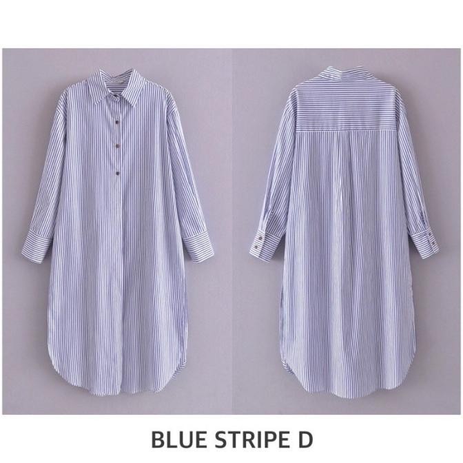 Dress Loose Tunik Jumbo Biru Garis Salur One Pocket