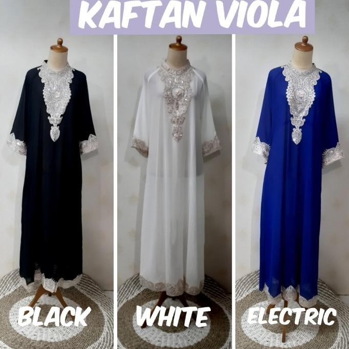 Kaftan Nabila Ceruty Full Bordir Payet Original Tali Ikat Di Dalam