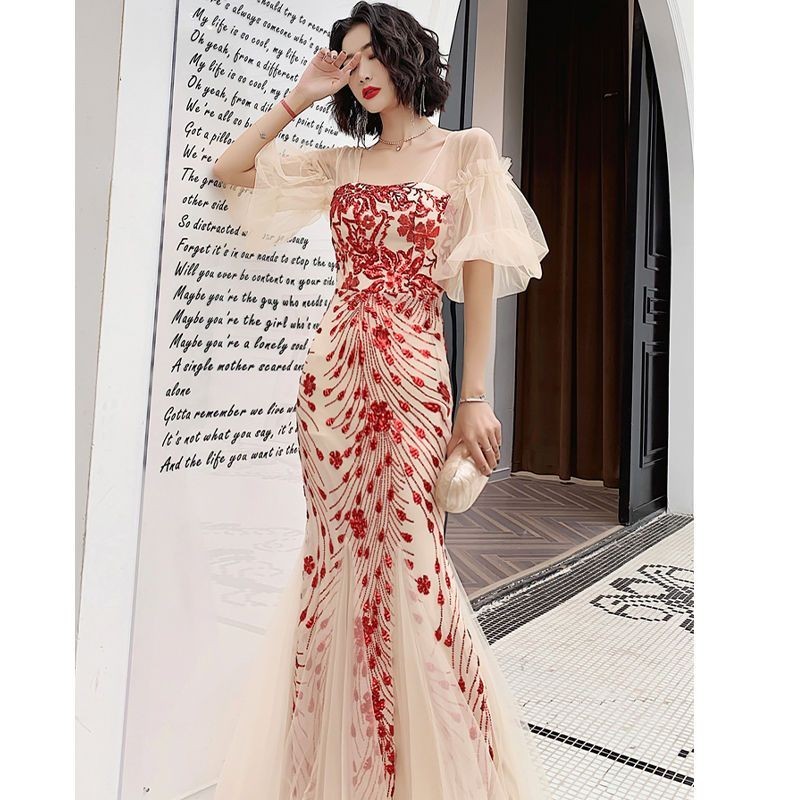Evening Dress Women's New Popular Fairy Banquet Noble Temperament Long Dress Customization