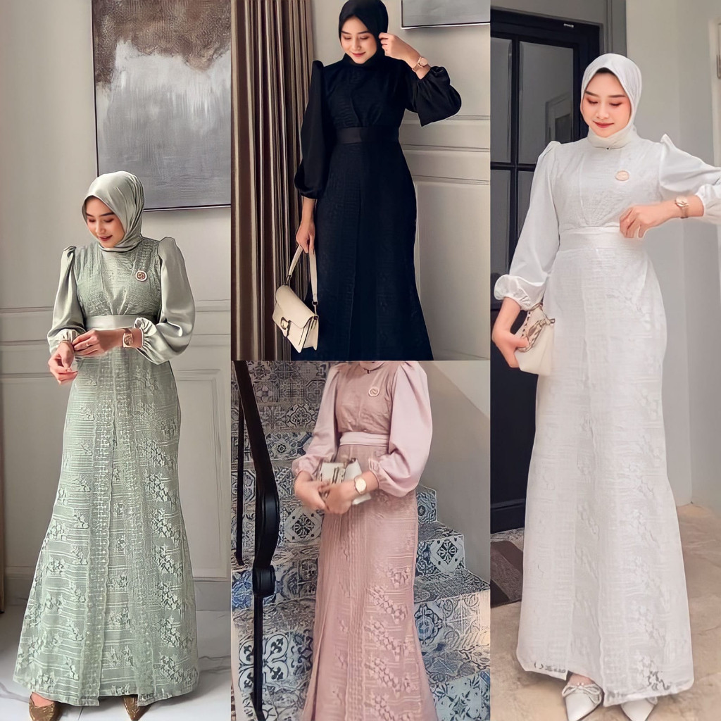Baju Muslim Wanita Terbaru 2024 Dress Lebaran Perempuan Muslimah Mididress Maxidress Maxi Brokat Gam