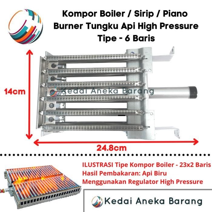 Burner Kompor Sirip Boiler Oven Konversi Tungku Api Gas LPG 6 Baris