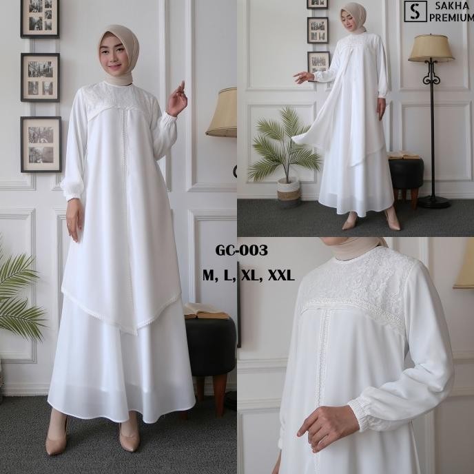 Sakha - Gc 03 Baju Gamis Putih Wanita Brukat Gamis Putih Ceruti Jumbo