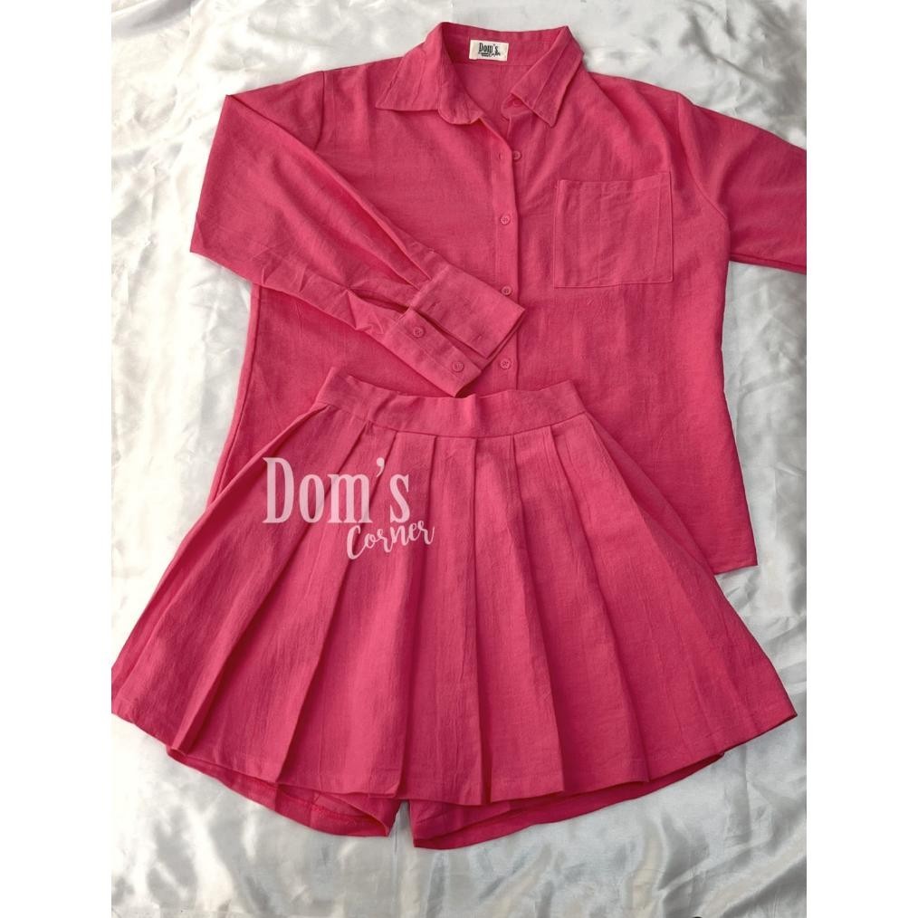 Promo Domscorner - Ju woon set - pleats skirt - rok tennis - long sleeve shirt - buttoned shirt - ke