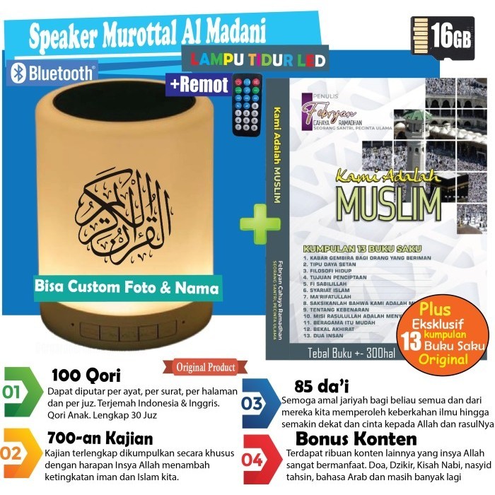 Speaker Quran + Lampu Tidur Led Anak Alquran 30 Juz