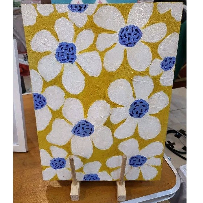 

Yellow Flowers Lukisan Kanvas Acrylic, Tema Boho dan Retro, Lukisan Tangan Asli, Kanvas Spanram Tinggal Gantung